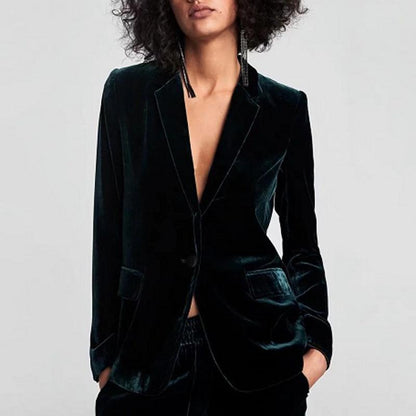 1-Button Velvet Blazer Women - Suit Jacket - Velvet Blazer - LeStyleParfait