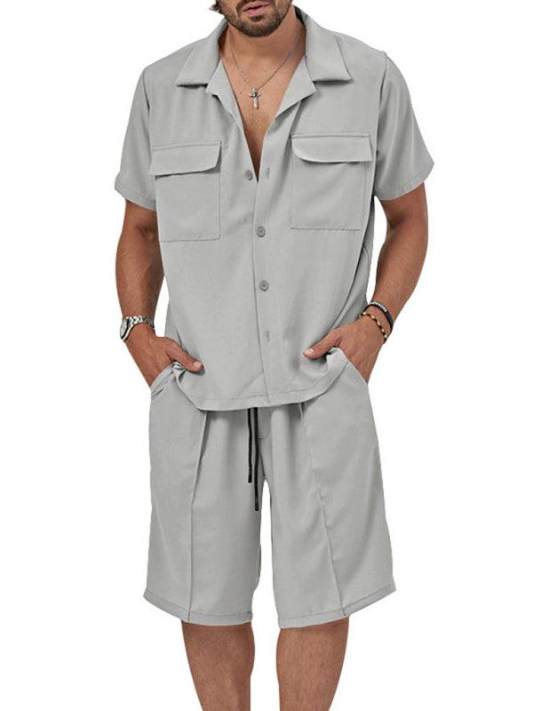 Men's Lapel Casual Shorts Set-LeStyleParfait