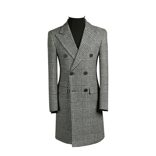 Houndstooth Tweed Coat For Men