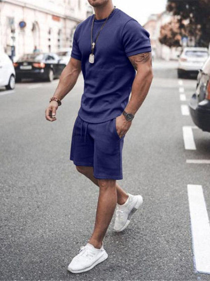 Solid Short-Sleeve Shorts Men Clothing Set-LeStyleParfait