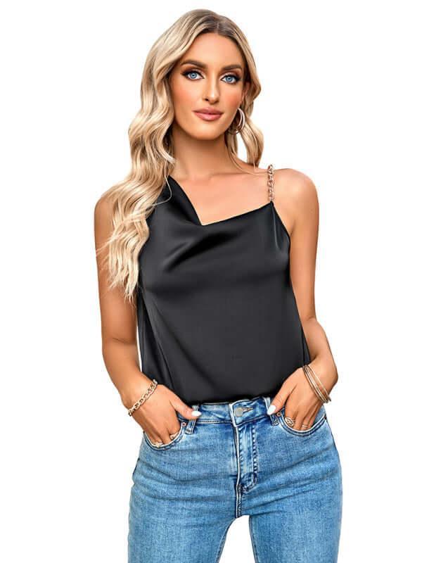 Asymmetric Cowl Neck Sleeveless Top - Women Tops - LeStyleParfait