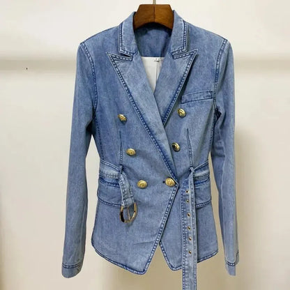 Belted Denim Blazer Women - Casual - Plain-Solid - Denim Blazer - LeStyleParfait