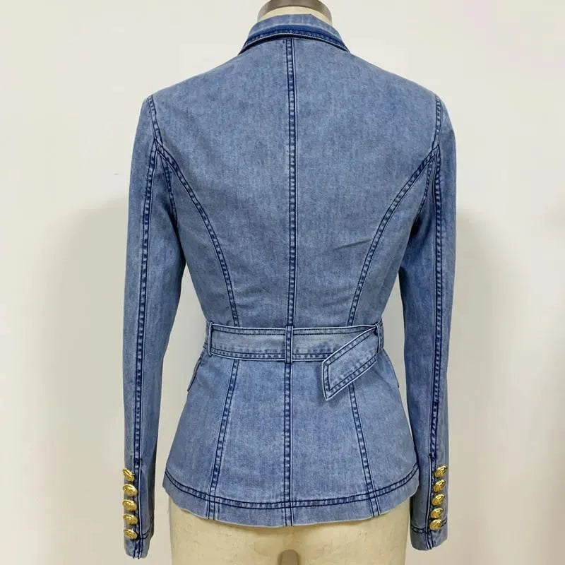 Belted Denim Blazer Women - Casual - Plain-Solid - Denim Blazer - LeStyleParfait