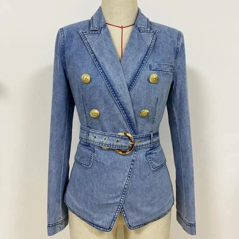 Belted Denim Blazer Women - Casual - Plain-Solid - Denim Blazer - LeStyleParfait