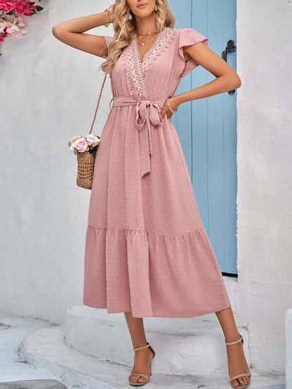 Belted Short Sleeve Maxi Dress - Dress - LeStyleParfait