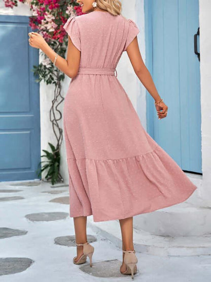 Belted Short Sleeve Maxi Dress - Dress - LeStyleParfait