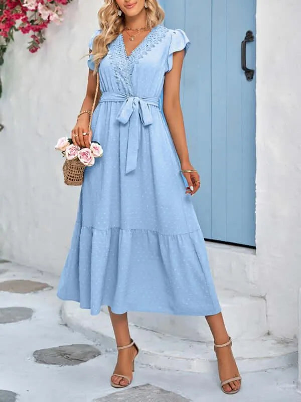 Belted Short Sleeve Maxi Dress - Maxi Dress - LeStyleParfait