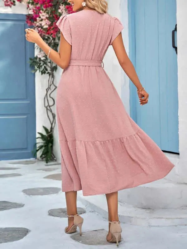 Belted Short Sleeve Maxi Dress - Maxi Dress - LeStyleParfait