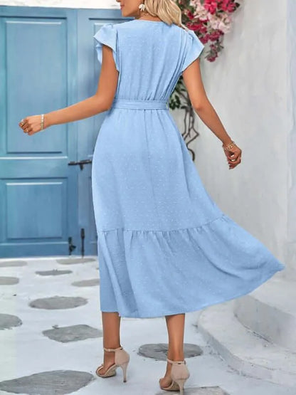 Belted Short Sleeve Maxi Dress - Maxi Dress - LeStyleParfait