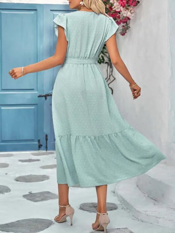 Belted Short Sleeve Maxi Dress - Maxi Dress - LeStyleParfait