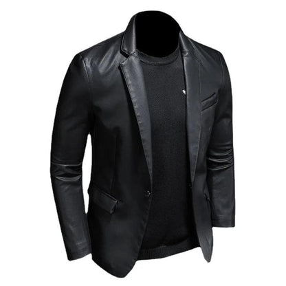 Black PU Leather Blazer for Men-Leather Blazer-LeStyleParfait