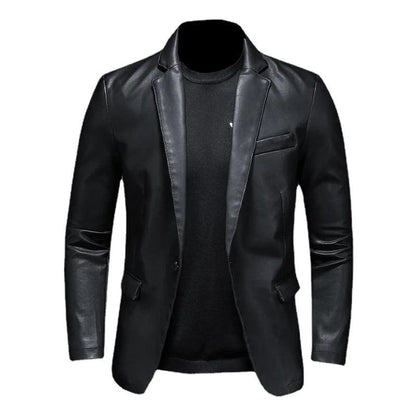 Black PU Leather Blazer for Men-Leather Blazer-LeStyleParfait