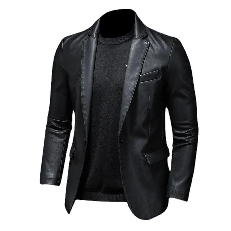 Black PU Leather Blazer for Men-Leather Blazer-LeStyleParfait