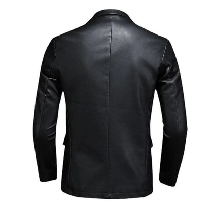 Black PU Leather Blazer for Men-Leather Blazer-LeStyleParfait