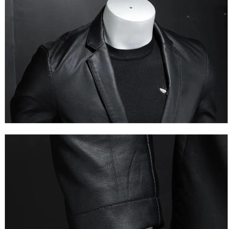 Black PU Leather Blazer for Men-Leather Blazer-LeStyleParfait