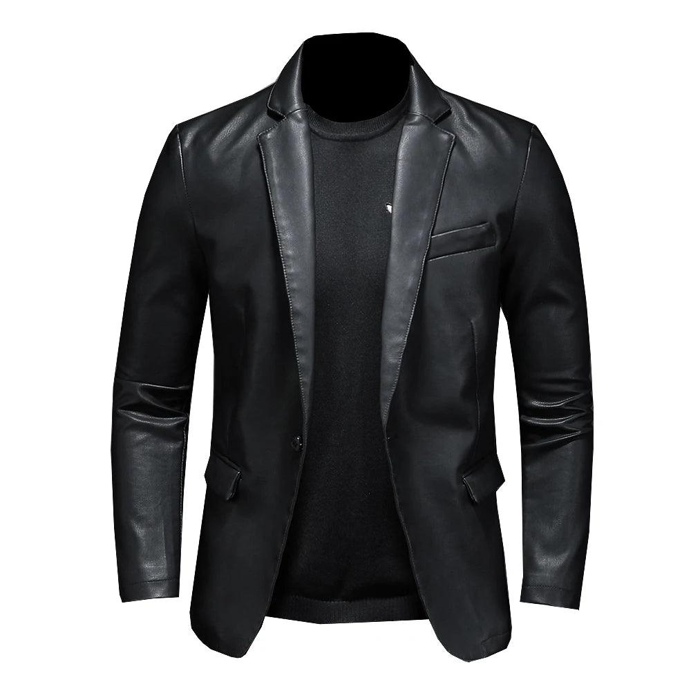 Black PU Leather Blazer for Men-Leather Blazer-LeStyleParfait