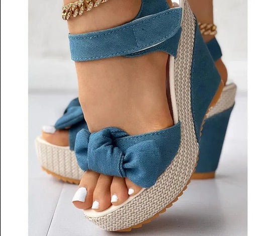 Bowtie Wedge Sandal Shoes - Wedge Shoes - LeStyleParfait