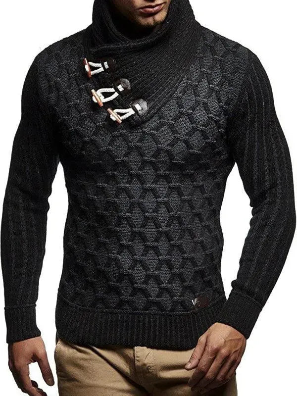 Buttoned Loose Men Turtleneck Sweater - Pullover Sweater - LeStyleParfait