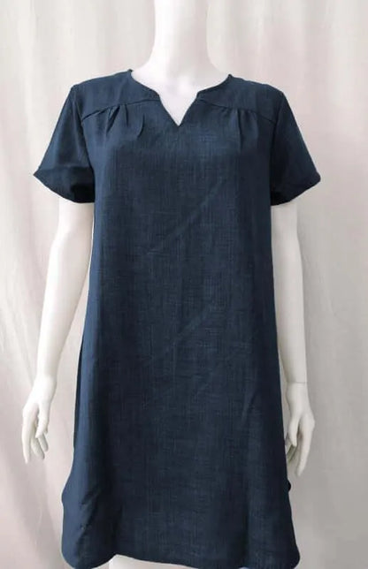 Casual Linen Short Sleeve Dress - Linen Dress - LeStyleParfait