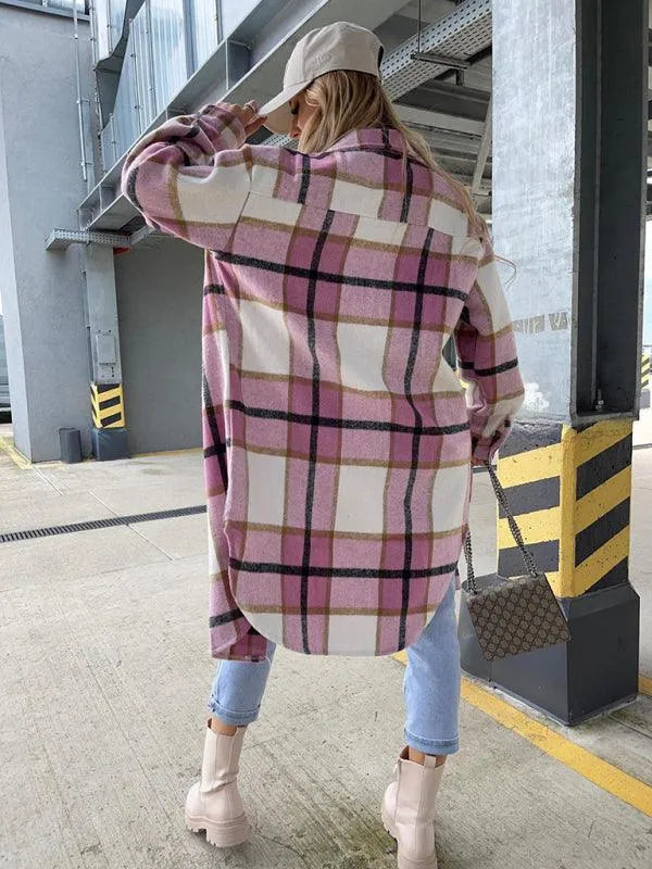 Casual Plaid Loose Women's Shirt Jacket - Shacket - LeStyleParfait