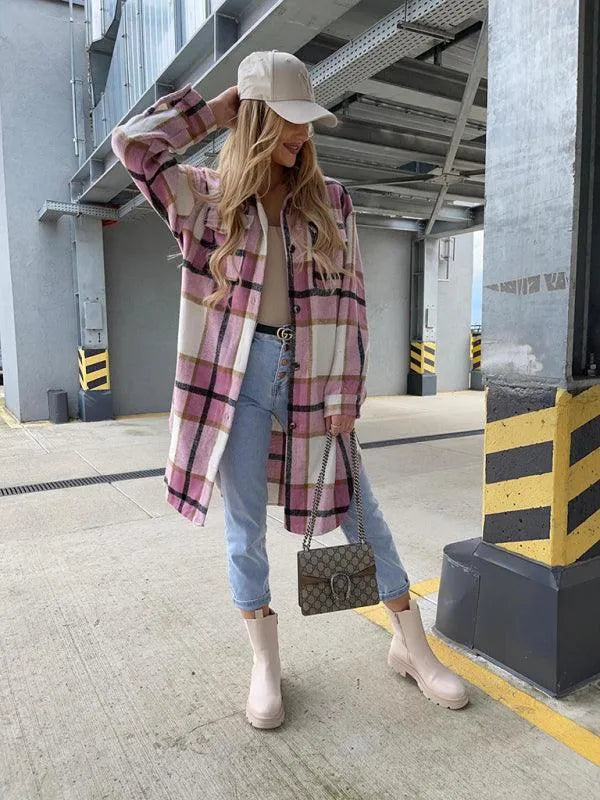 Casual Plaid Loose Women's Shirt Jacket - Shacket - LeStyleParfait