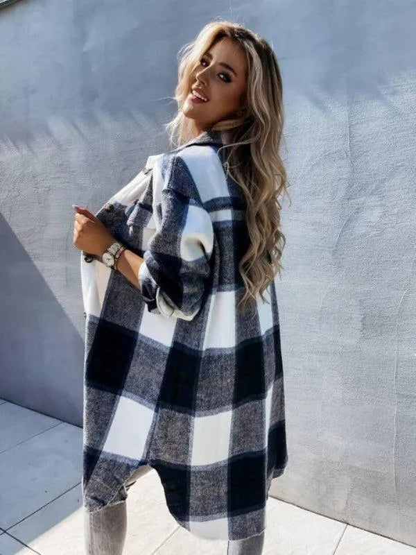 Casual Plaid Loose Women's Shirt Jacket - Shacket - LeStyleParfait