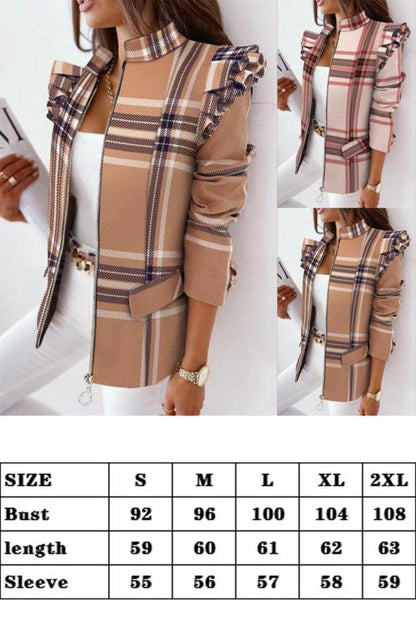 Casual Printed Short Zipper Women Duster Coat-Duster Coat-LeStyleParfait