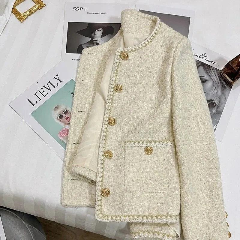 Casual Round Neck Women Tweed Jacket-Tweed Jacket-LeStyleParfait