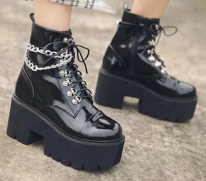 Chains Chunky Platform Boots - Boots - LeStyleParfait