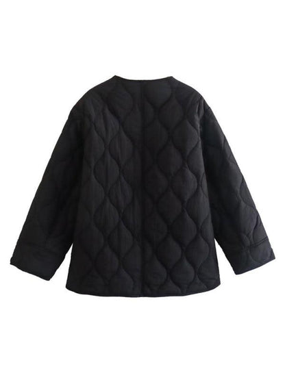 Chic Round Neck Women Quilted Coat-Quilted Coat-LeStyleParfait