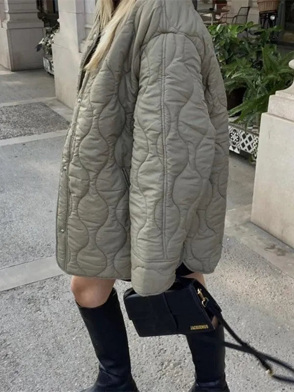 Chic Round Neck Women Quilted Coat - Quilted Coat - LeStyleParfait