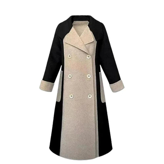 Chic Women's Woolen Patchwork Trench Overcoat-women-coat-LeStyleParfait