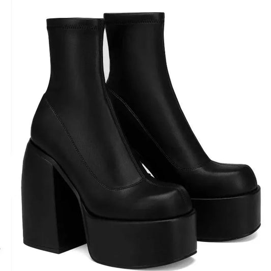 Chunky Black Block Platform Boots - Wedge Shoes - LeStyleParfait