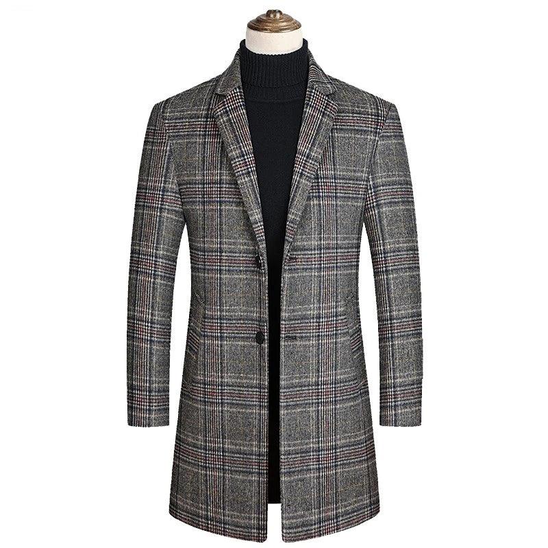 Classic Plaid Men Overcoat-Plaid Overcoat-LeStyleParfait