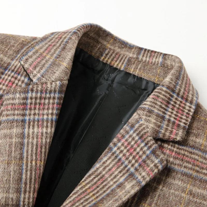 Classic Plaid Men Overcoat-Plaid Overcoat-LeStyleParfait