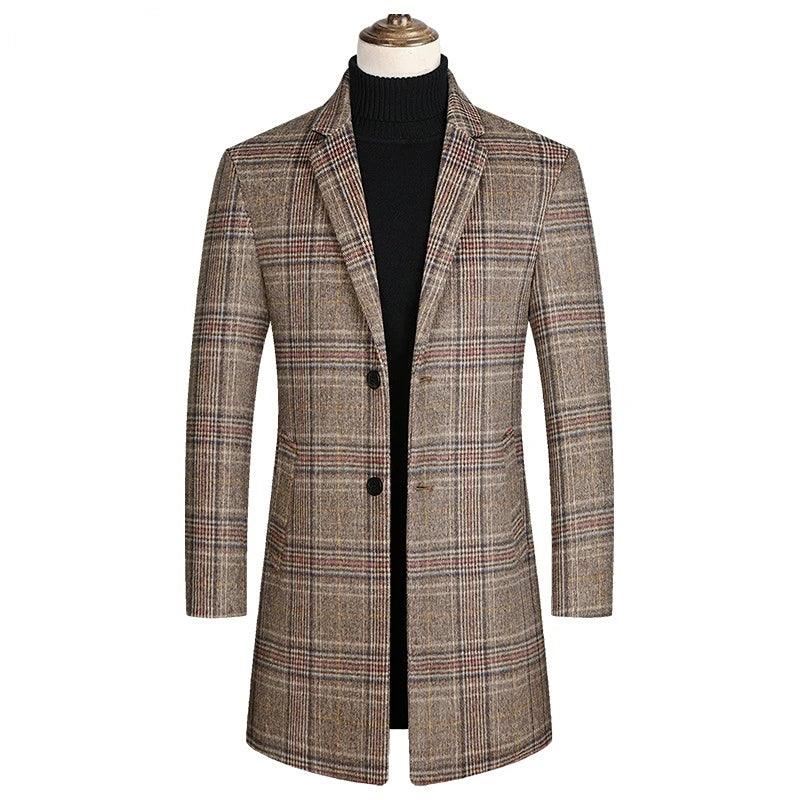 Classic Plaid Men Overcoat-Plaid Overcoat-LeStyleParfait