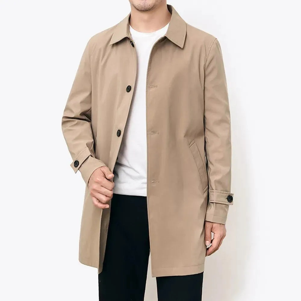 Classic Single-Breasted Men Trench Coat - Trench Coat - LeStyleParfait