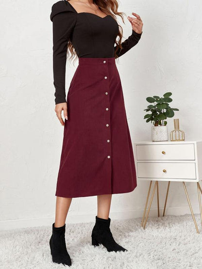 Corduroy High Waisted Midi Skirt - High Waisted Midi Skirt - LeStyleParfait