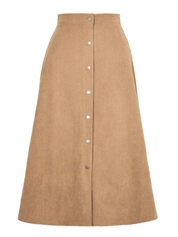 Corduroy High Waisted Midi Skirt - High Waisted Midi Skirt - LeStyleParfait