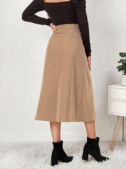 Corduroy High Waisted Midi Skirt - High Waisted Midi Skirt - LeStyleParfait