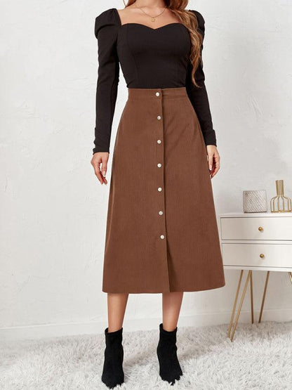 Corduroy High Waisted Midi Skirt - High Waisted Midi Skirt - LeStyleParfait