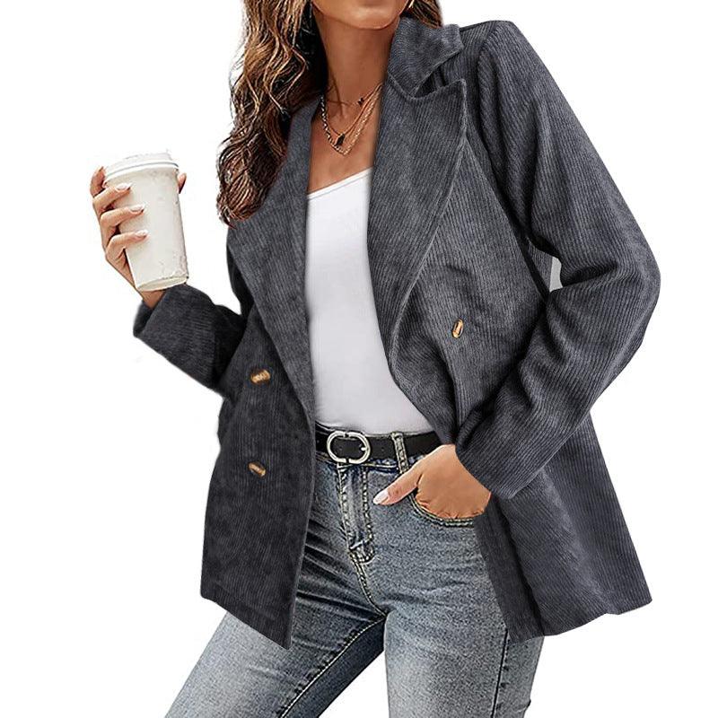 Corduroy Pea Coat for Women-women-coat-LeStyleParfait