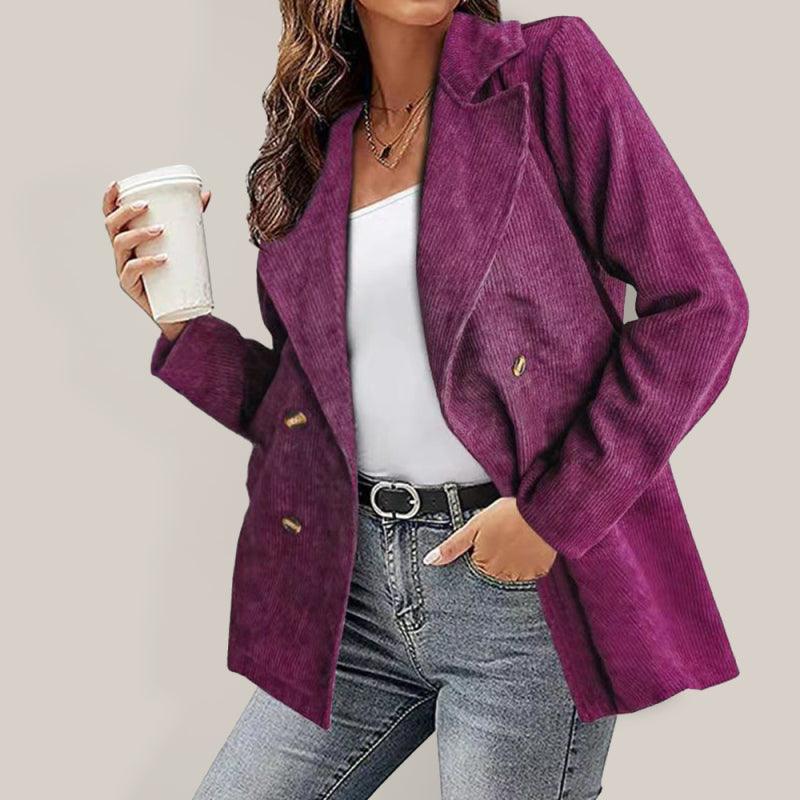 Corduroy Pea Coat for Women-women-coat-LeStyleParfait