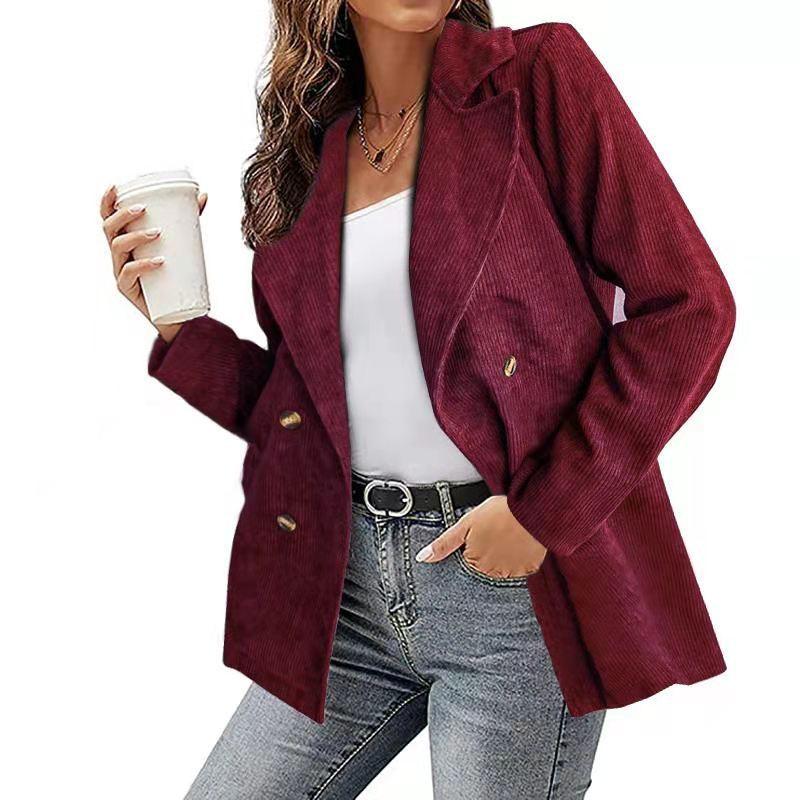 Corduroy Pea Coat for Women-women-coat-LeStyleParfait