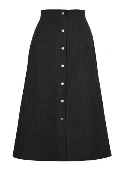 Corduroy Skirt Single Breasted High Waisted Skirt - - LeStyleParfait