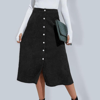 Corduroy Skirt Single Breasted High Waisted Skirt - - LeStyleParfait