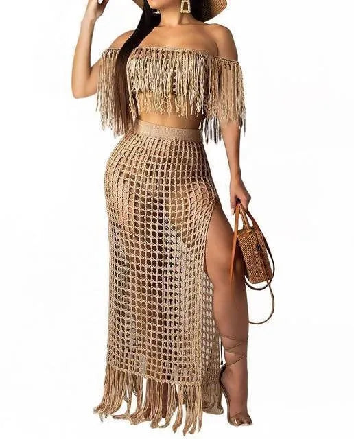 Crochet Tassel Two Piece Beach Cover Ups - Cover-Up - LeStyleParfait