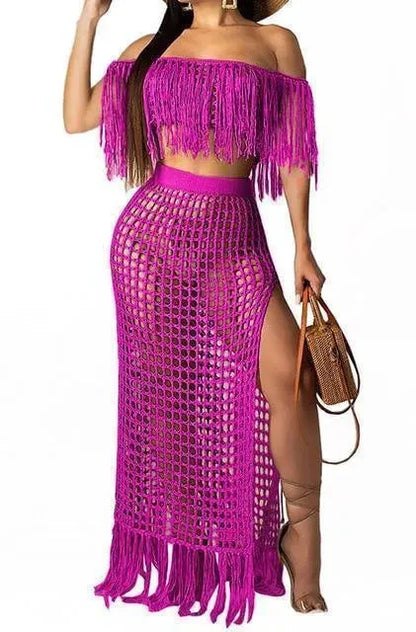 Crochet Tassel Two Piece Beach Cover Ups - Cover-Up - LeStyleParfait