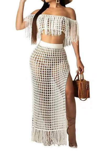 Crochet Tassel Two Piece Beach Cover Ups - Cover-Up - LeStyleParfait