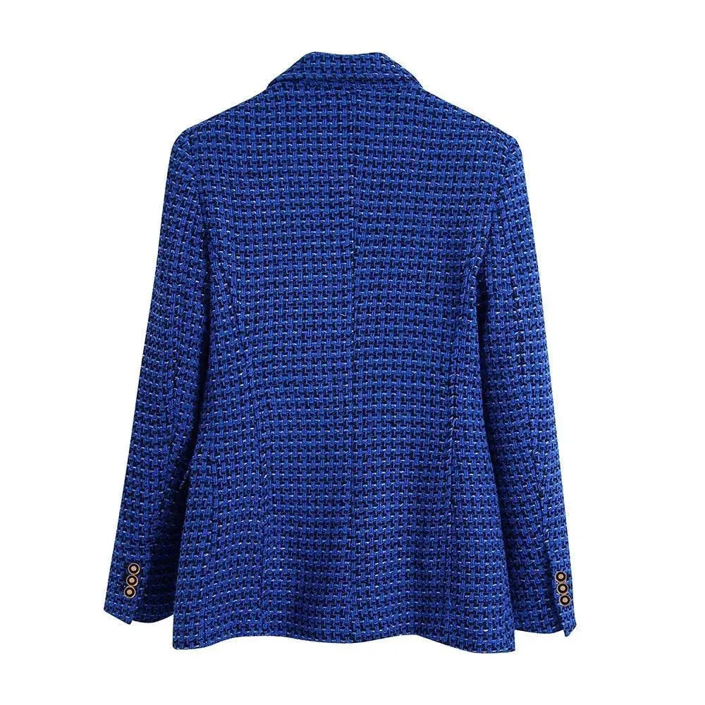 Dark Blue Tweed Blazer Women - Casual - Plaid - Tweed Blazer - LeStyleParfait